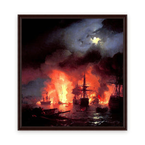 Battle of Cesme at Night — Framed, Framed in Classic Brown · 48'' × 51''