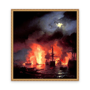 Battle of Cesme at Night — Framed, Framed in Classic Gilded · 48'' × 51''