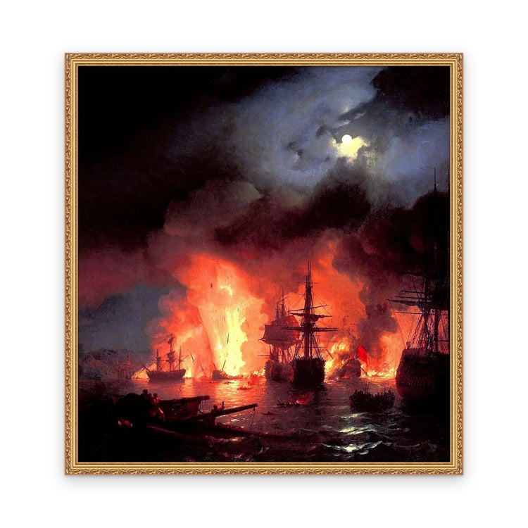 Battle of Cesme at Night — Framed, Framed in Classic Gilded · 48'' × 51''