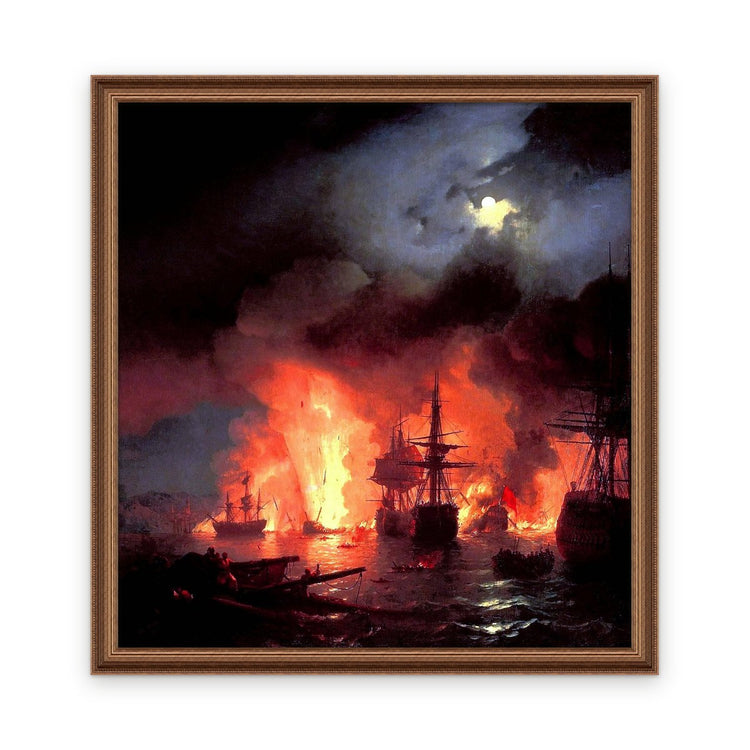Battle of Cesme at Night — Framed, Framed in Classic Bronze · 48'' × 51''