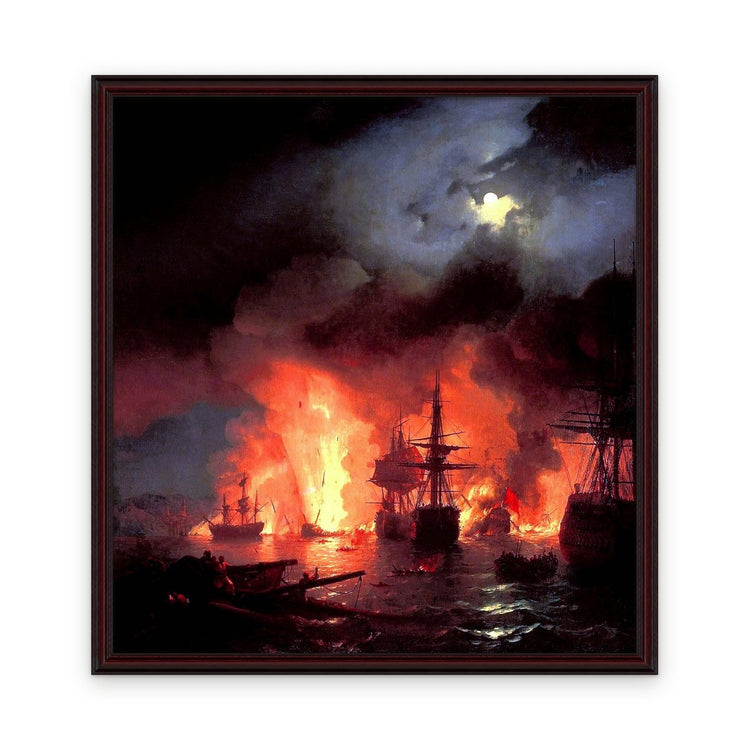 Battle of Cesme at Night — Framed, Framed in Modern Dark · 48'' × 51''