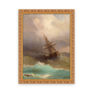 Ship in the Stormy Sea — Custom size, Framed in Classic Ornate · Custom 21'' × 29''
