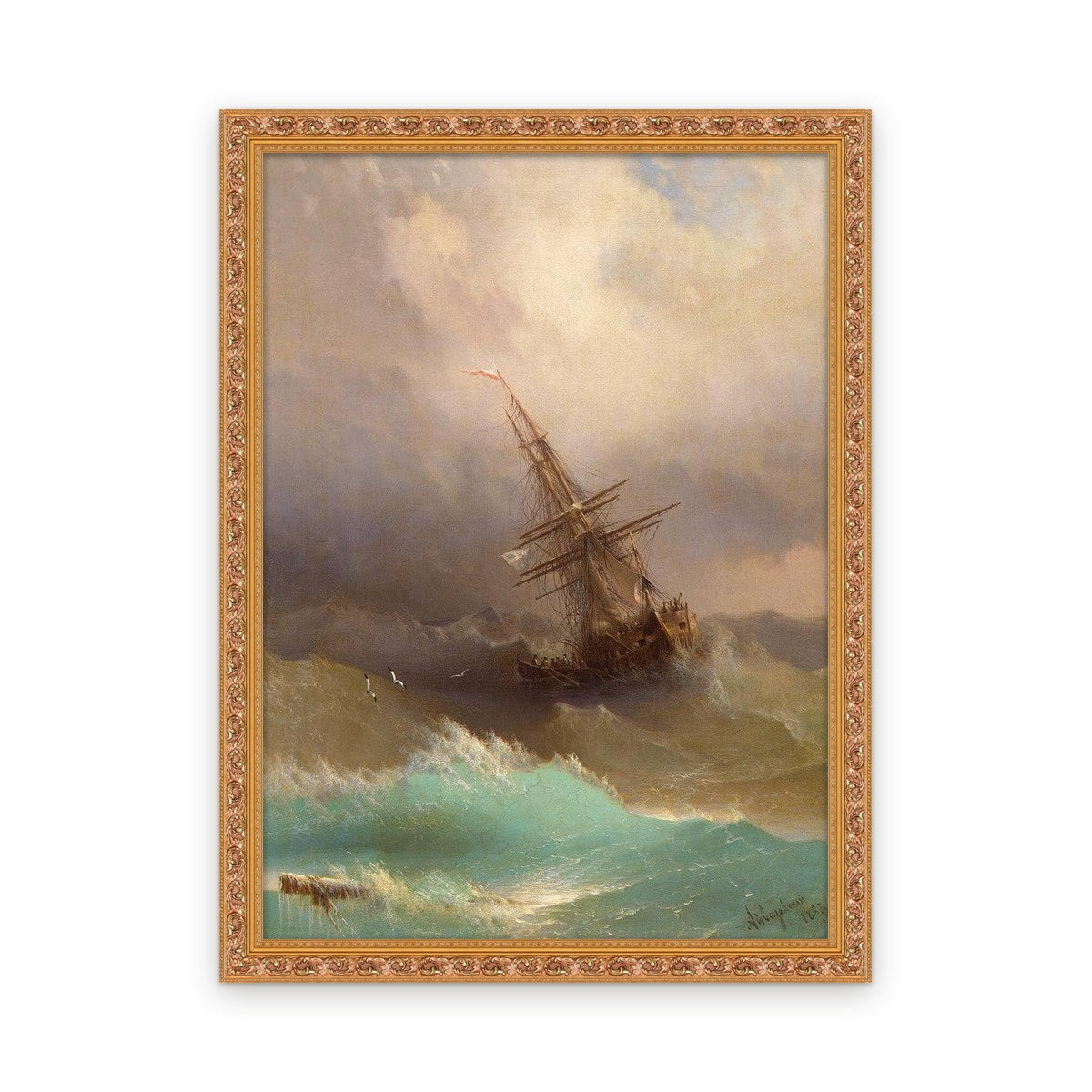 Ship in the Stormy Sea — Custom size, Framed in Classic Ornate · Custom 26'' × 36''