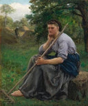 Tedder Seated at the Edge of a Wood by Jules Breton — hand-painted landscape oil painting reproduction on canvas