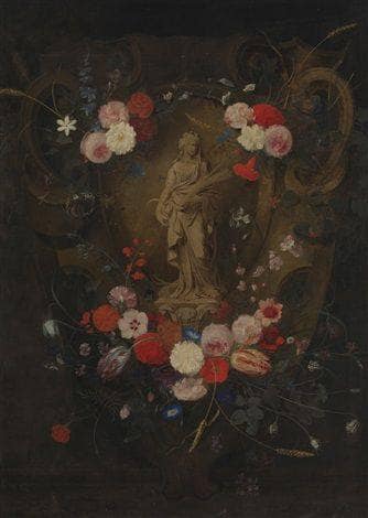 The Goddess Ceres set in a Garland of Flowers by Erasmus Quellinus the Younger — hand-painted cultural oil painting reproduction on canvas