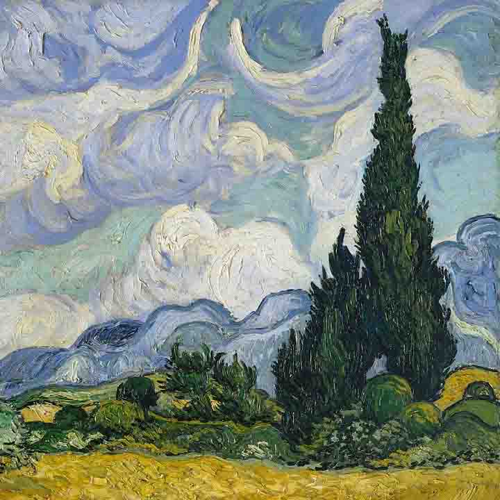 Vincent van Gogh's Wheat Field with Cypresses, a public-domain painting free to reproduce