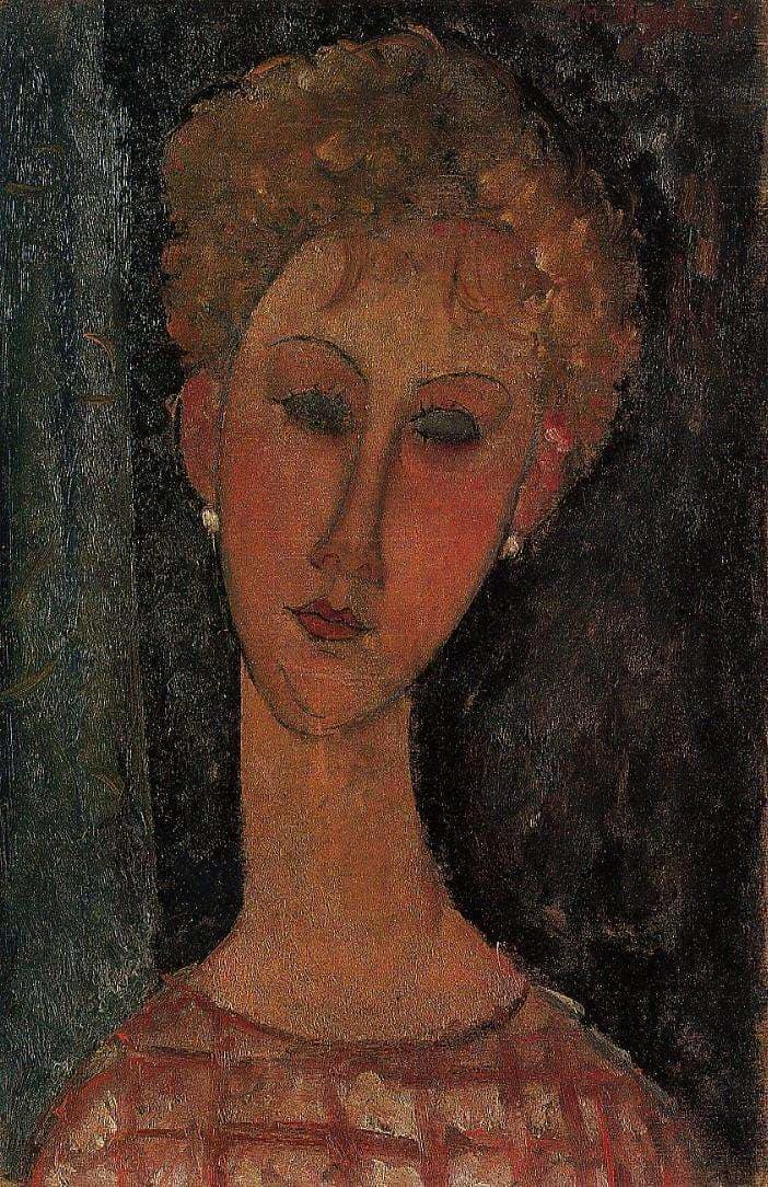 A Blond Wearing Earrings by Amedeo Modigliani — hand-painted portrait oil painting reproduction on canvas