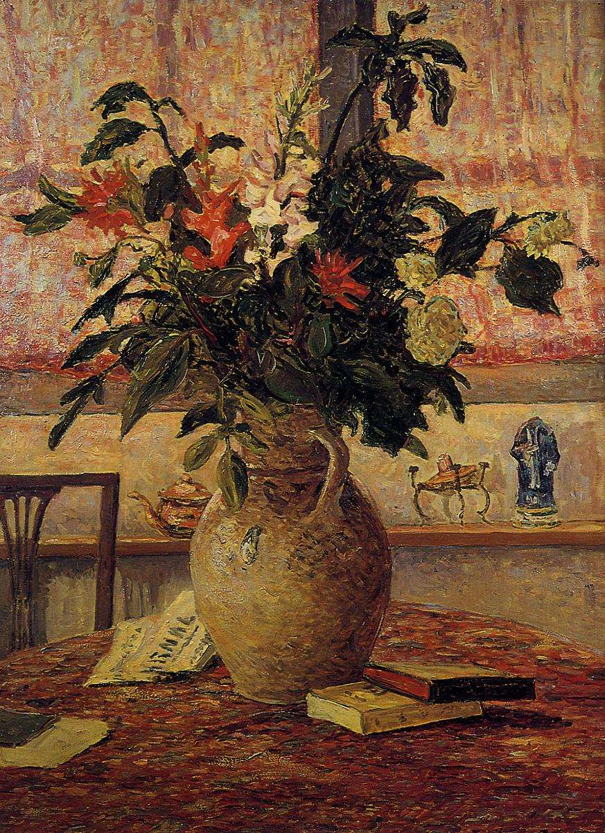 A Bouquet of Flowers in Front of a Window by Maxime Maufra — hand-painted botanical oil painting reproduction on canvas