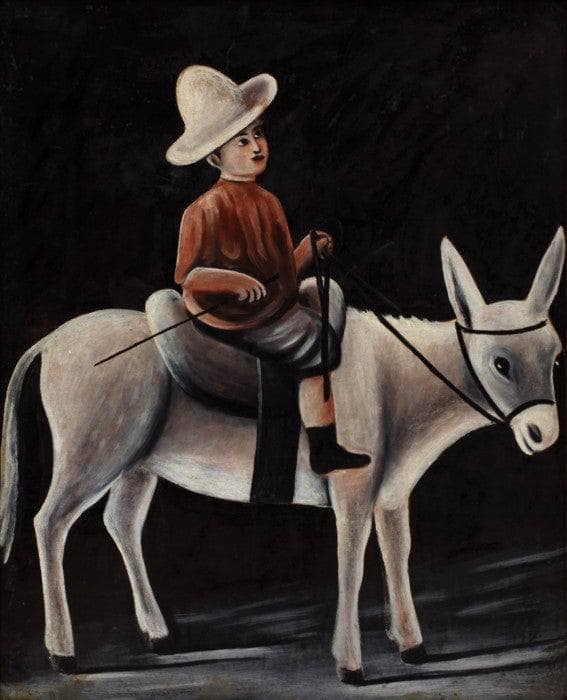 A boy on a donkey by Niko Pirosmani — hand-painted animal oil painting reproduction on canvas