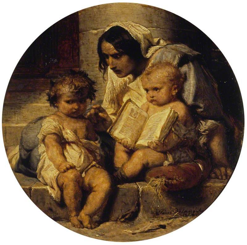 A Child Learning to Read by Paul Delaroche — hand-painted portrait oil painting reproduction on canvas