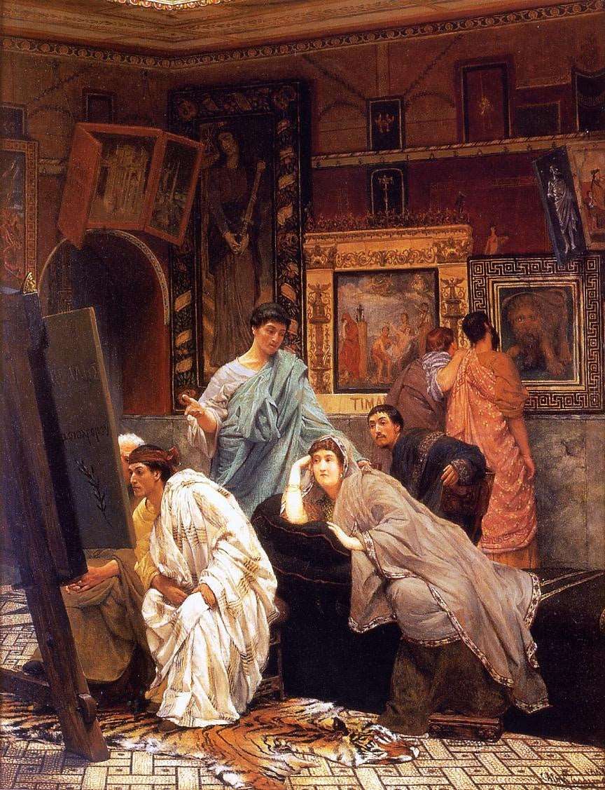 A Collection of Pictures at the Time of Augustus by Sir Lawrence Alma-Tadema — hand-painted portrait oil painting reproduction on canvas