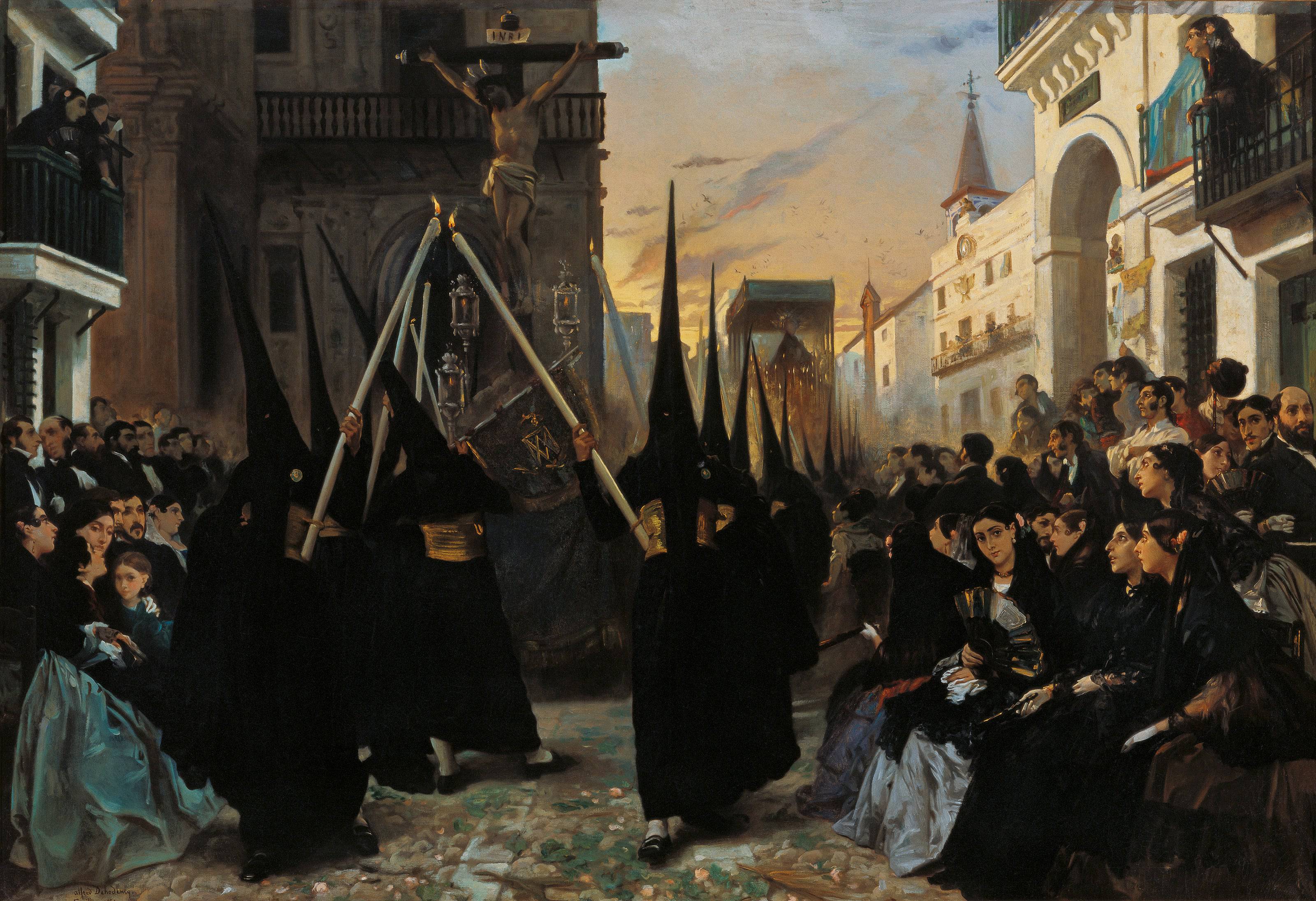 A Confraternity in Procession along Calle Génova, Seville - Alfred Dehodencq