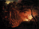 A Cottage on Fire by Joseph Wright — seascapes oil painting wall art, Romanticism