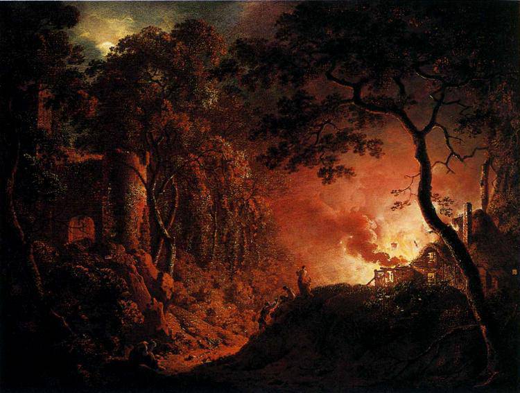 A Cottage on Fire - Joseph Wright