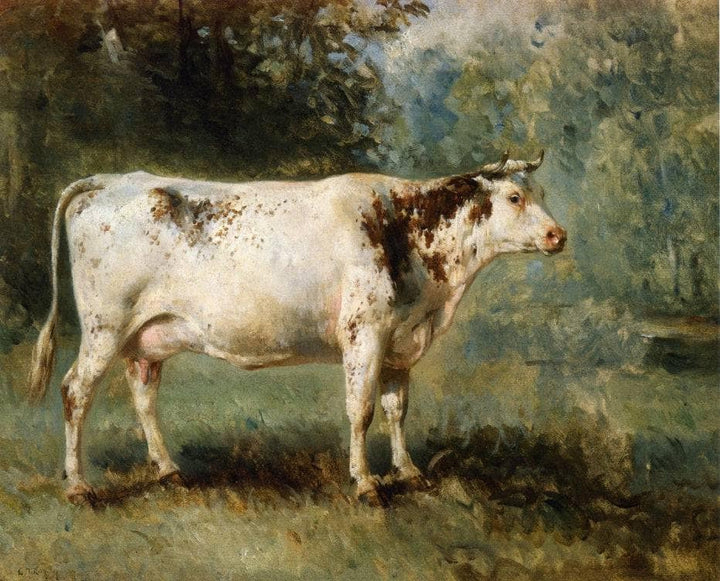 A Cow in a Landscape by Constant Troyon — hand-painted animal oil painting reproduction on canvas