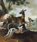 A Deer Chased by Dogs by Jean-Baptiste Oudry — hand-painted animal oil painting reproduction on canvas
