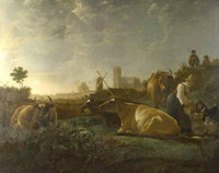 A Distant View of Dordrecht, with a Milkmaid and Four Cows by Aelbert Cuyp — hand-painted landscape oil painting reproduction on canvas