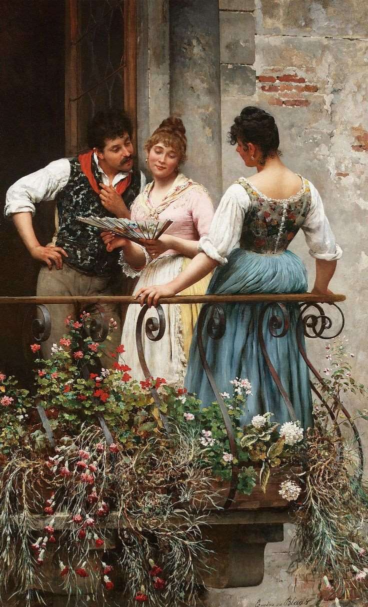 A Favourite Fan by Eugene de Blaas — hand-painted architectural oil painting reproduction on canvas