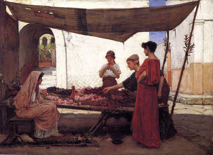 A Flower Stall by John William Waterhouse — hand-painted botanical oil painting reproduction on canvas