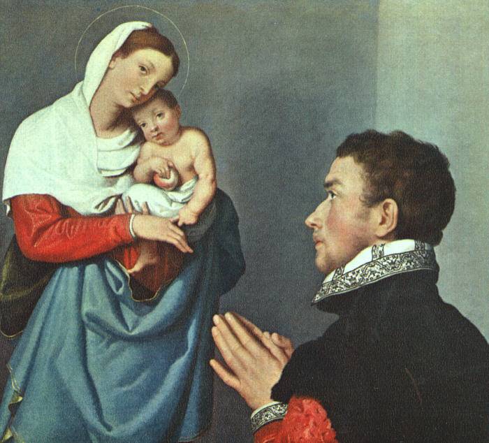 A Gentleman in Adoration before the Madonna by Giovanni Battista Moroni, hand-painted cultural oil painting reproduction on canvas