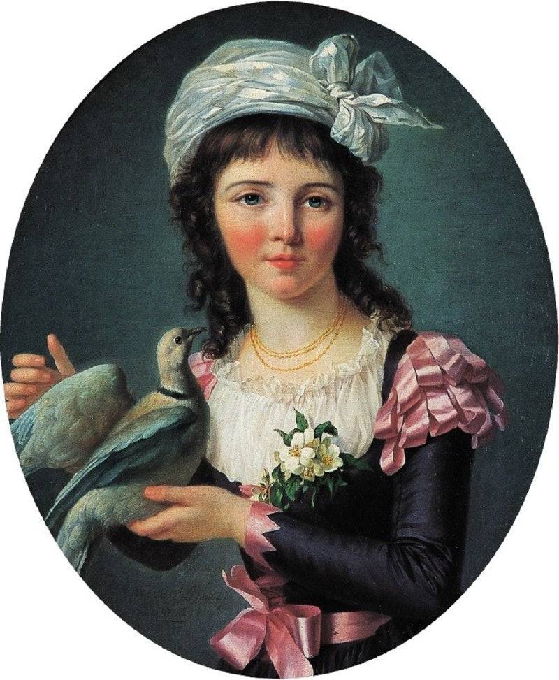 A Girl Holding a Dove - Marie-Victoire Lemoine