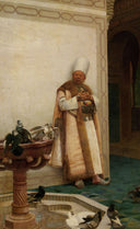 A Grand White Enuch Watching Doves by Jehan Georges Vibert — male oil painting wall art, Realism