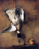 A Green Neck Duck with a Seville Orange by Jean-Baptiste-Simeon Chardin — seascapes oil painting wall art, Rococo