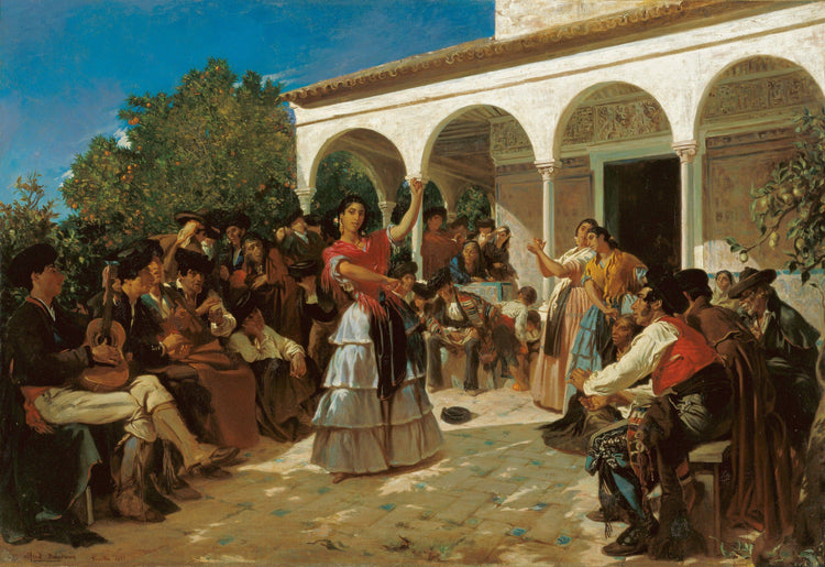 A Gypsy Dance in the Gardens of the Alcázar, in Front of Charles V Pavilion - Alfred Dehodencq