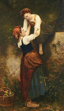 A helping hand by Émile Auguste Hublin — female oil painting wall art, Realism