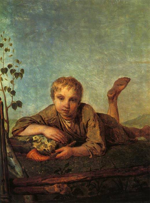 A Herd-Boy with a Pipe by Alexey Venetsianov — hand-painted portrait oil painting reproduction on canvas