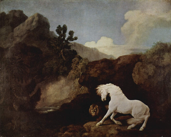 A Horse Frightened by a Lion by George Stubbs — hand-painted animal oil painting reproduction on canvas