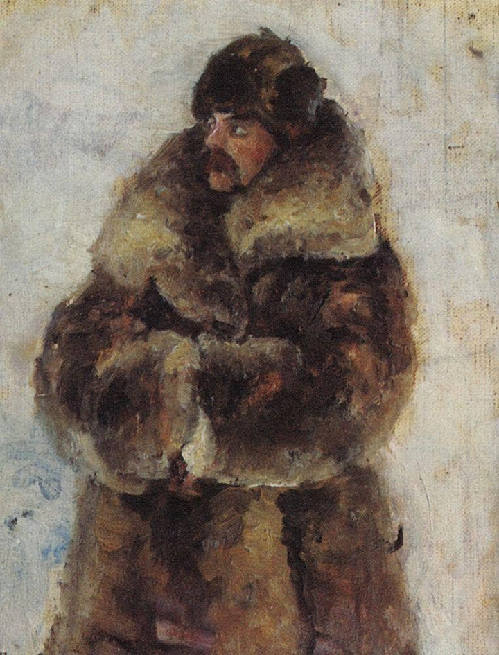 A. I. Surikov with fur coat. Study to "Taking the snow town". by Vasily Surikov — hand-painted portrait oil painting reproduction on canvas