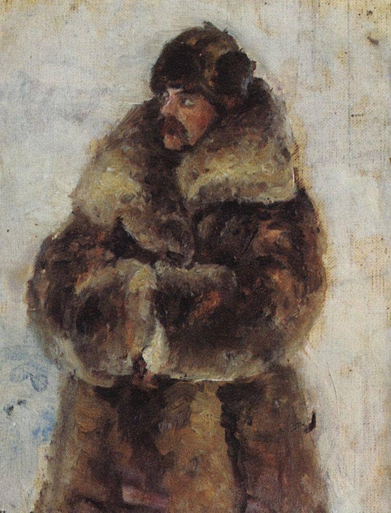 A. I. Surikov with fur coat. Study to "Taking the snow town". on gallery wrap