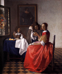 A Lady and Two Gentlemen by Johannes Vermeer — hand-painted portrait oil painting reproduction on canvas