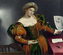 A Lady with a Drawing of Lucretia by Lorenzo Lotto — hand-painted portrait oil painting reproduction on canvas