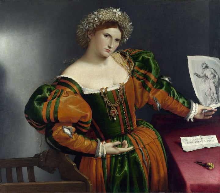 A Lady with a Drawing of Lucretia by Lorenzo Lotto — hand-painted portrait oil painting reproduction on canvas