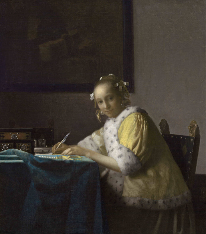 A lady writing by Johannes Vermeer — hand-painted portrait oil painting reproduction on canvas