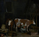 A Maid Milking A Cow In A Barn by Gerard Terborch — hand-painted animal oil painting reproduction on canvas