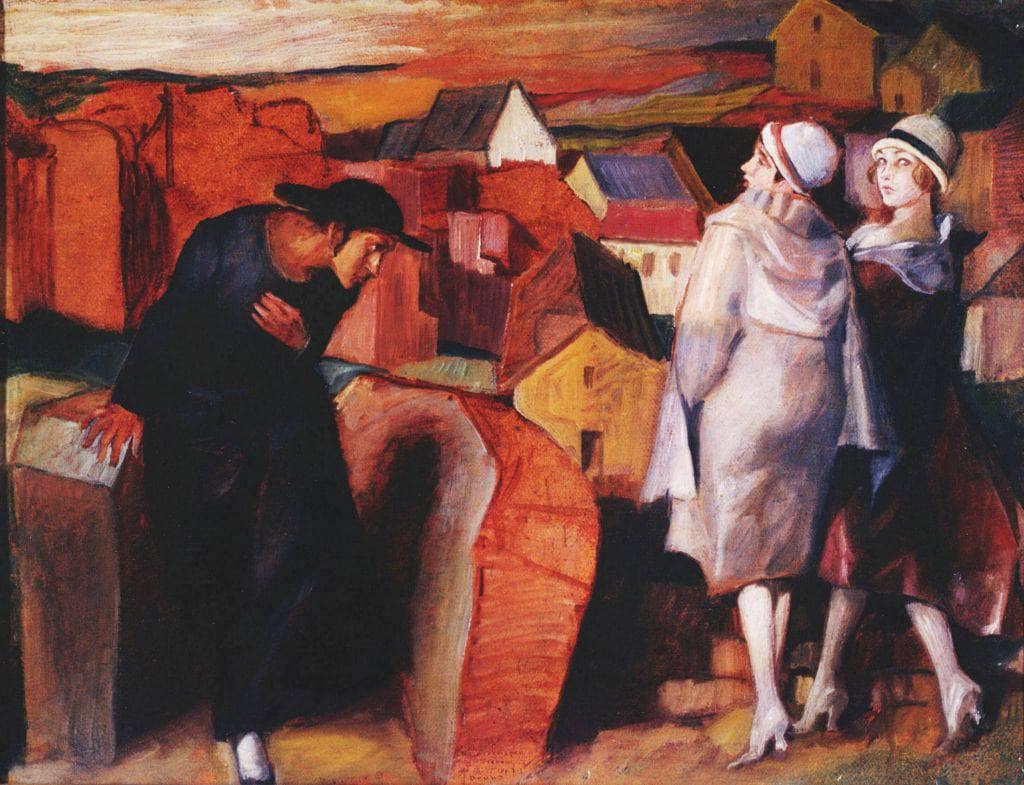 A Meeting. Jewish Youth and Two Women in the Town Alley