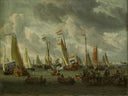 A Mock Sea Battle on the Ij, in Honour of the Russian Ambassadors-mock Battle on the Ij on the Occasion of Czar Peter the Great's Visit, 1 September 1697 by Abraham Storck — ships oil painting wall art, Baroque