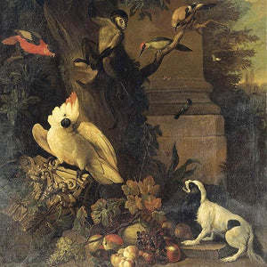 A Monkey, a Dog and Various Birds in a Landscape