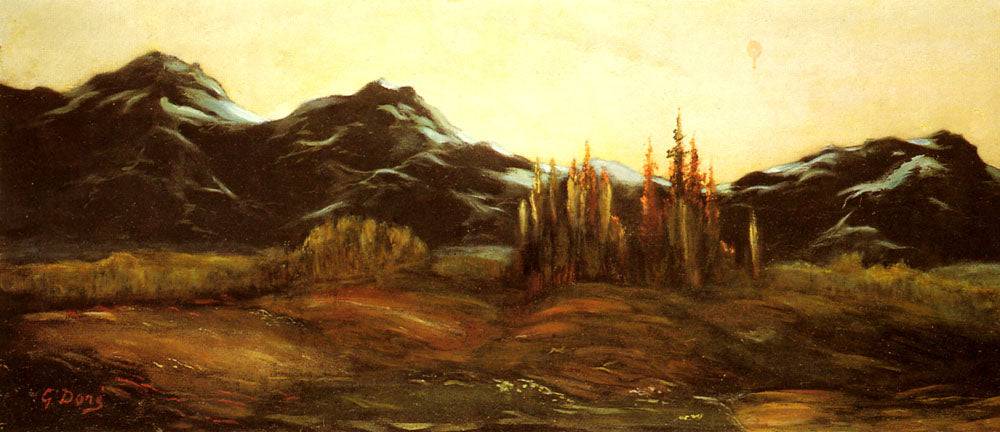 A Mountainous Landscape with A Balloon by Gustave Dore, hand-painted eco oil painting reproduction on canvas