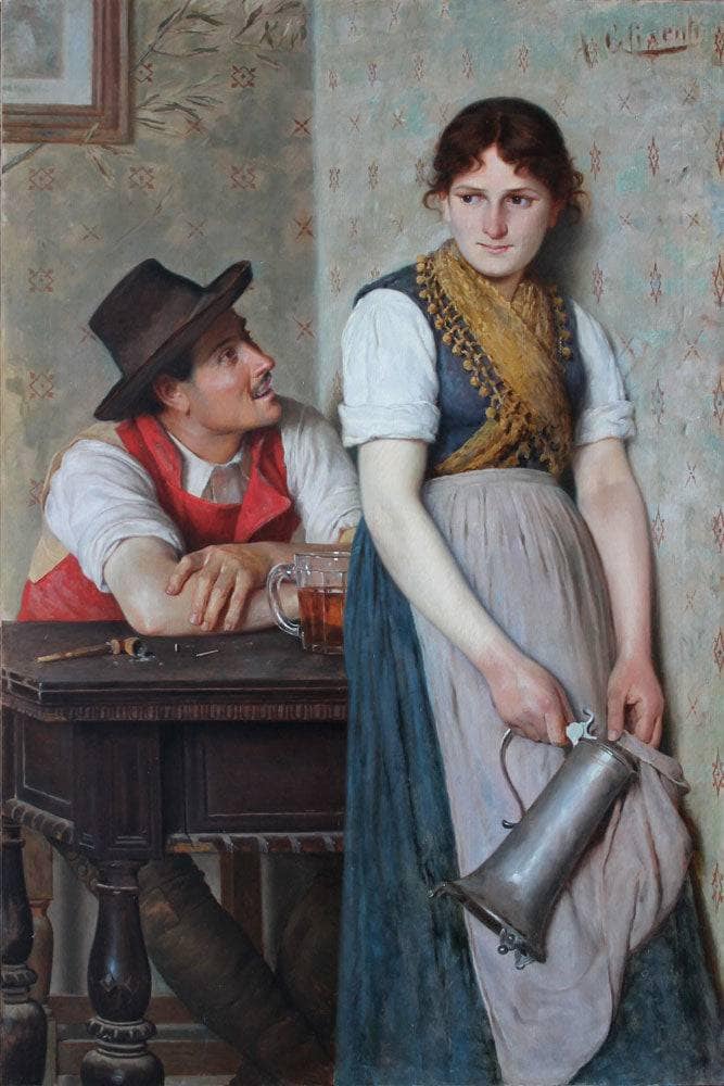 A mug of beer by Achille Glisenti — hand-painted portrait oil painting reproduction on canvas