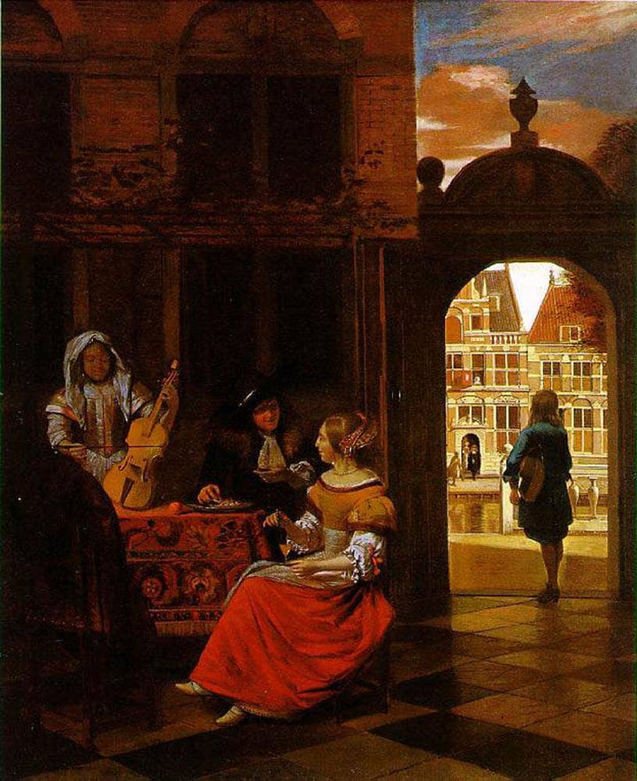 A Musical Party by Pieter de Hooch — hand-painted architectural oil painting reproduction on canvas
