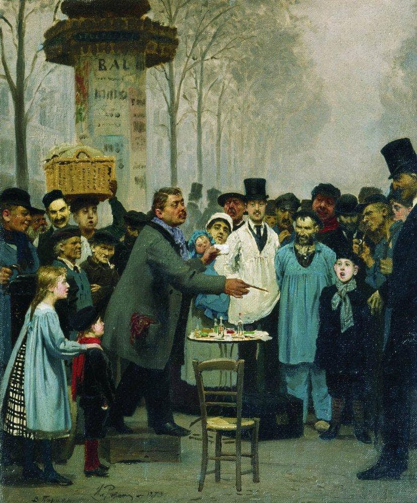A Newspaper Seller in Paris by Ilya Repin — hand-painted portrait oil painting reproduction on canvas