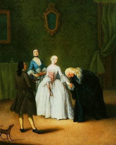 A Nobleman Kissing a Lady's Hand by Pietro Longhi — hand-painted portrait oil painting reproduction on canvas