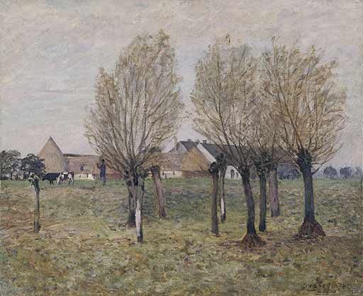 A Normandy Farm by Alfred Sisley — hand-painted botanical oil painting reproduction on canvas