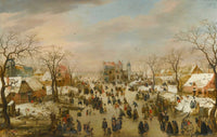 A Panoramic Winter Landscape with a Multitude of Figures on a Frozen River