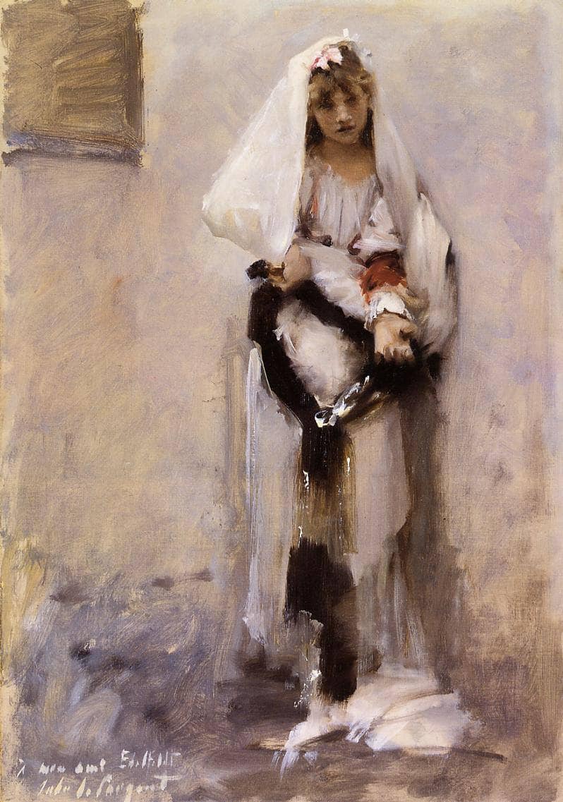 A Parisian Beggar Girl by John Singer Sargent — hand-painted portrait oil painting reproduction on canvas