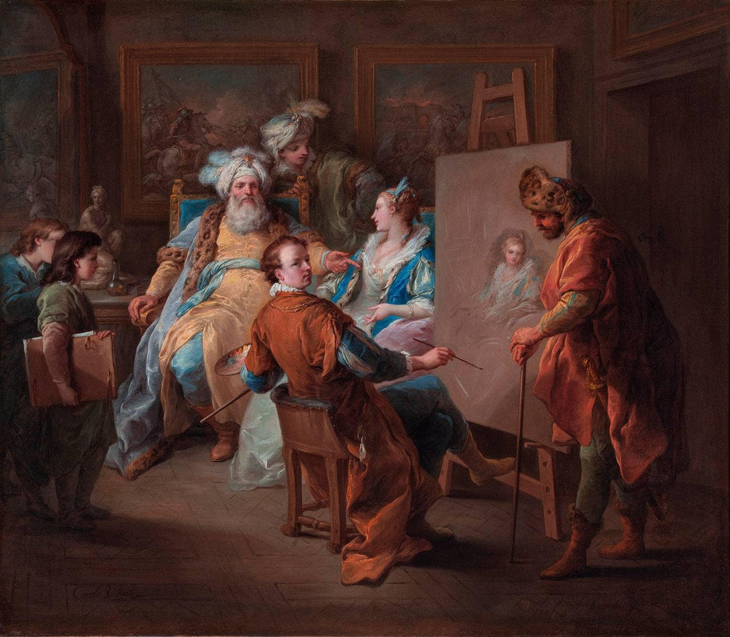 Pasha Having His Mistressâs Portrait Painted by Charles-Andre van Loo (Carle van Loo) — hand-painted portrait oil painting reproduction on canvas